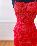 Sexy Long Lace Red Formal Prom Dresses Open Back