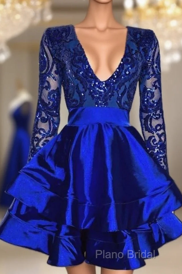 Sexy Long Sleeve Cocktail Dresses,Royal Blue Homecoming Dresses Main image