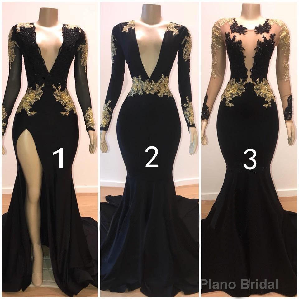 Sexy Long Sleeves Black Mermaid Prom Dress Sequins Long Deep V-neck With Split Secondary image