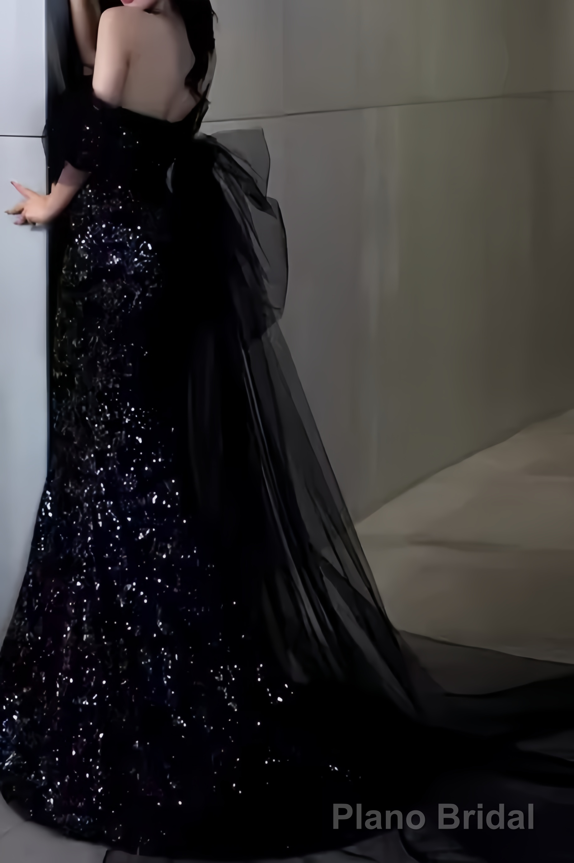 Sexy Mermaid Long Black Sequin Prom Dresses With Cap Sleeves Long Prom Dress