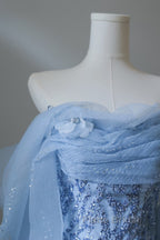 Sexy Mermaid Off The Shoulder Blue Sequin Long Formal Prom Dresses Evening Gowns