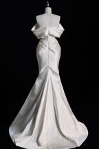 Sexy Mermaid Off The Shoulder Ivory Satin Long Wedding Dresses Brides Dresses