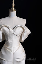 Sexy Mermaid Off The Shoulder Ivory Satin Long Wedding Dresses Brides Dresses