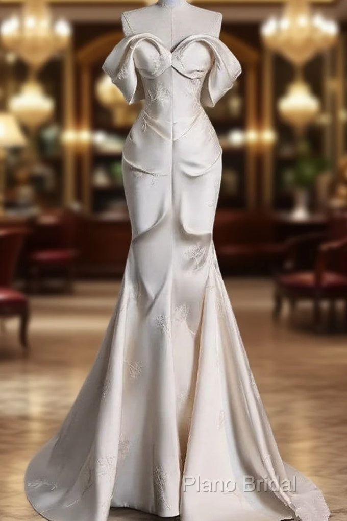 Sexy Mermaid Off The Shoulder Ivory Satin Long Wedding Dresses Brides Dresses Main image