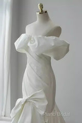 Sexy Mermaid Off The Shoulder Satin White Long Wedding Dresses Brides Dresses