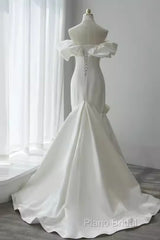 Sexy Mermaid Off The Shoulder Satin White Long Wedding Dresses Brides Dresses
