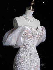 Sexy Mermaid Off The Shoulder White Lace Long Wedding Dresses Brides Dresses