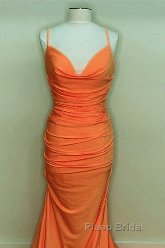 Sexy Mermaid Orange Satin Formal Prom Dresses Secondary image