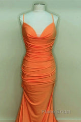 Sexy Mermaid Orange Satin Formal Prom Dresses