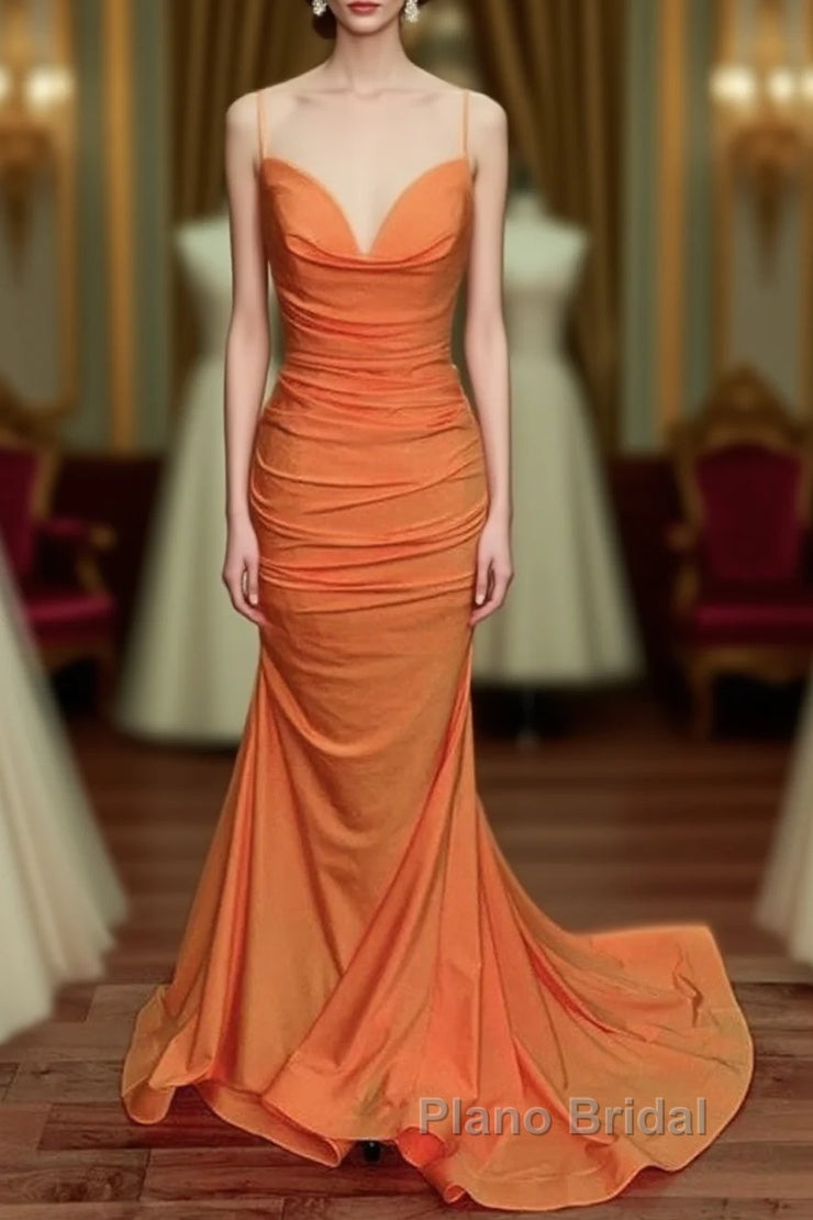 Sexy Mermaid Orange Satin Formal Prom Dresses Main image