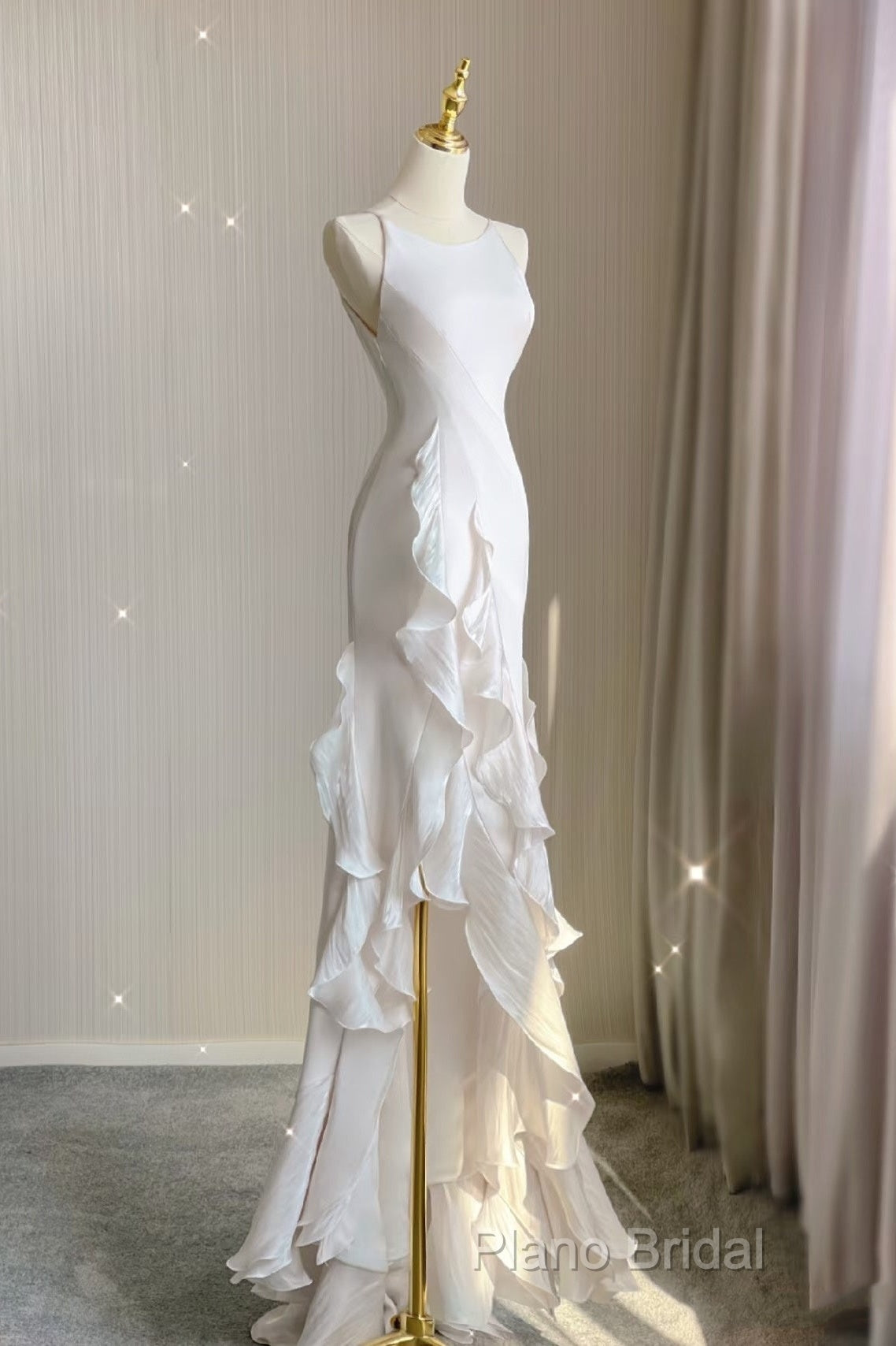 Sexy Mermaid Scoop Satin Night Party Dresses White Long Formal Prom Dresses