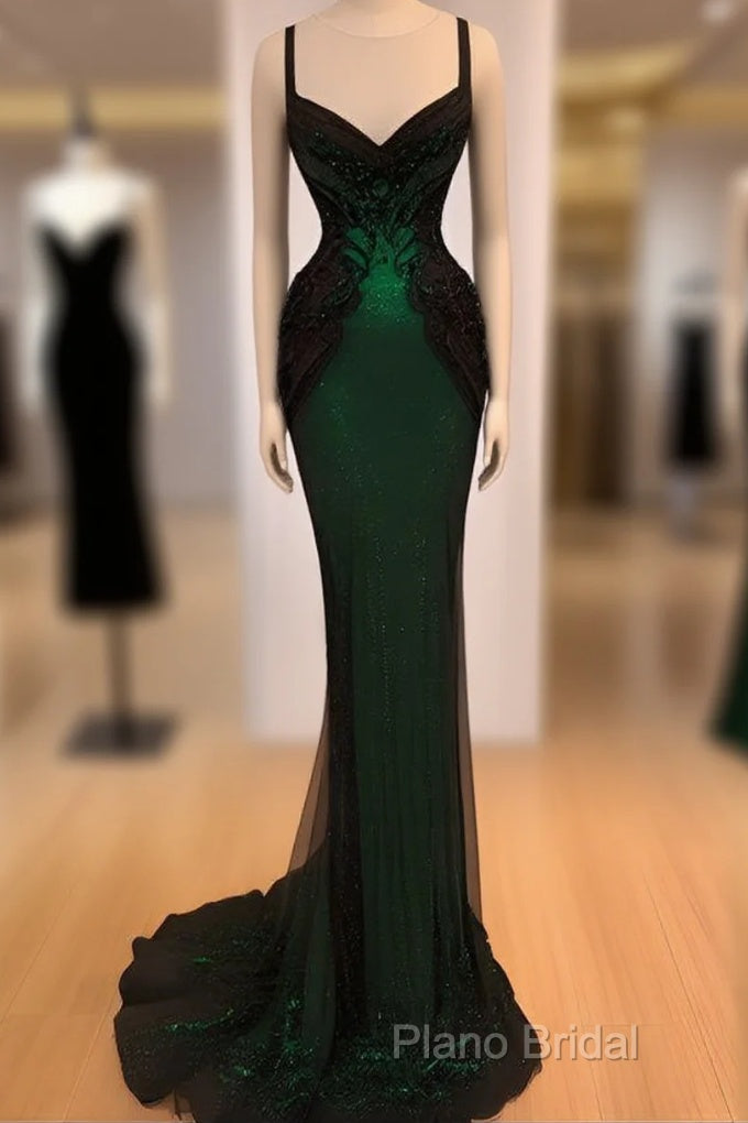 Sexy Mermaid Sequin Long Dark Green Lace Formal Prom Dresses Formal Dresses Main image