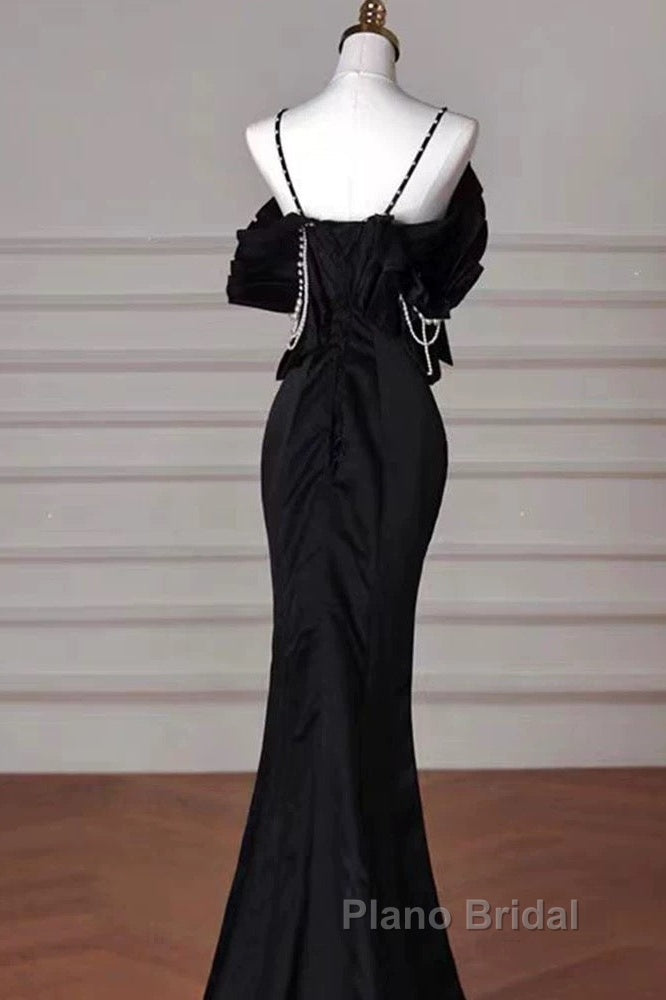 Sexy Mermaid Spaghetti Straps Black Long Formal Dresses Satin Formal Prom Dresses Secondary image