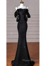 Sexy Mermaid Spaghetti Straps Black Long Formal Dresses Satin Formal Prom Dresses