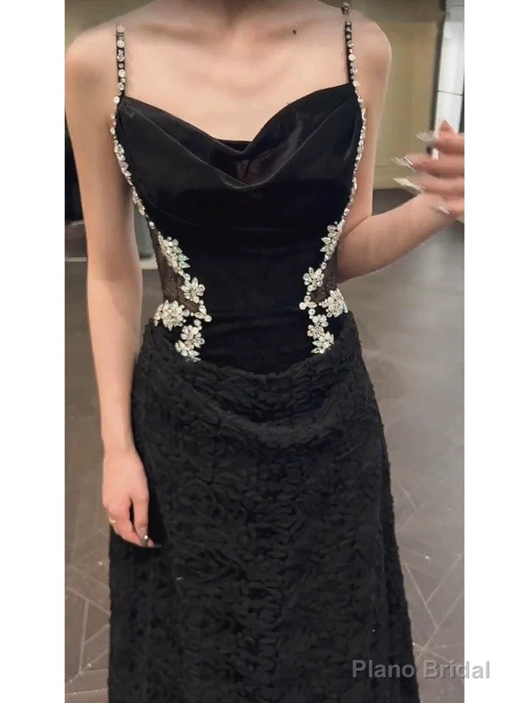 Sexy Mermaid Spaghetti Straps Black Floor Length Evening Dress Prom Dresses