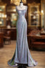 Sexy Mermaid Spaghetti Straps Sequin Silver Formal Gowns Long Formal Prom Dresses