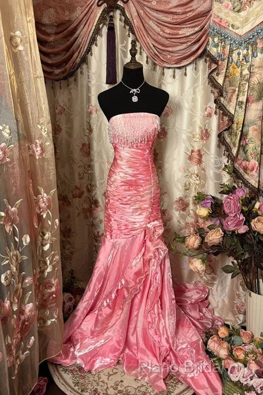 Sexy Mermaid Strapless Pink Satin Long Formal Dresses Party Dresses Formal Prom Dresses Secondary image