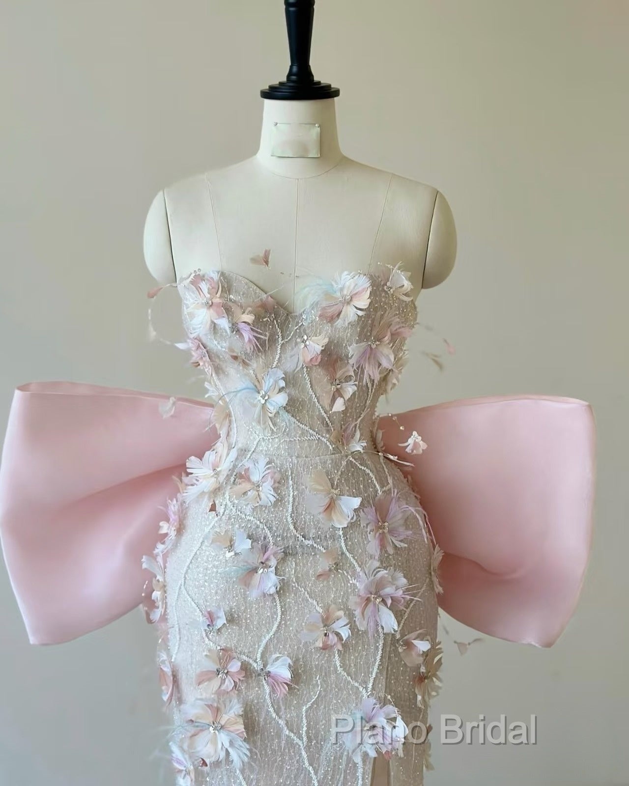 Sexy Mermaid Strapless Pink Sequin Long Floral Formal Prom Dresses Party Dresses Secondary image