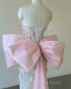 Sexy Mermaid Strapless Pink Sequin Long Floral Formal Prom Dresses Party Dresses