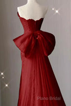 Sexy Mermaid Strapless Red Lace Long Formal Prom Dresses