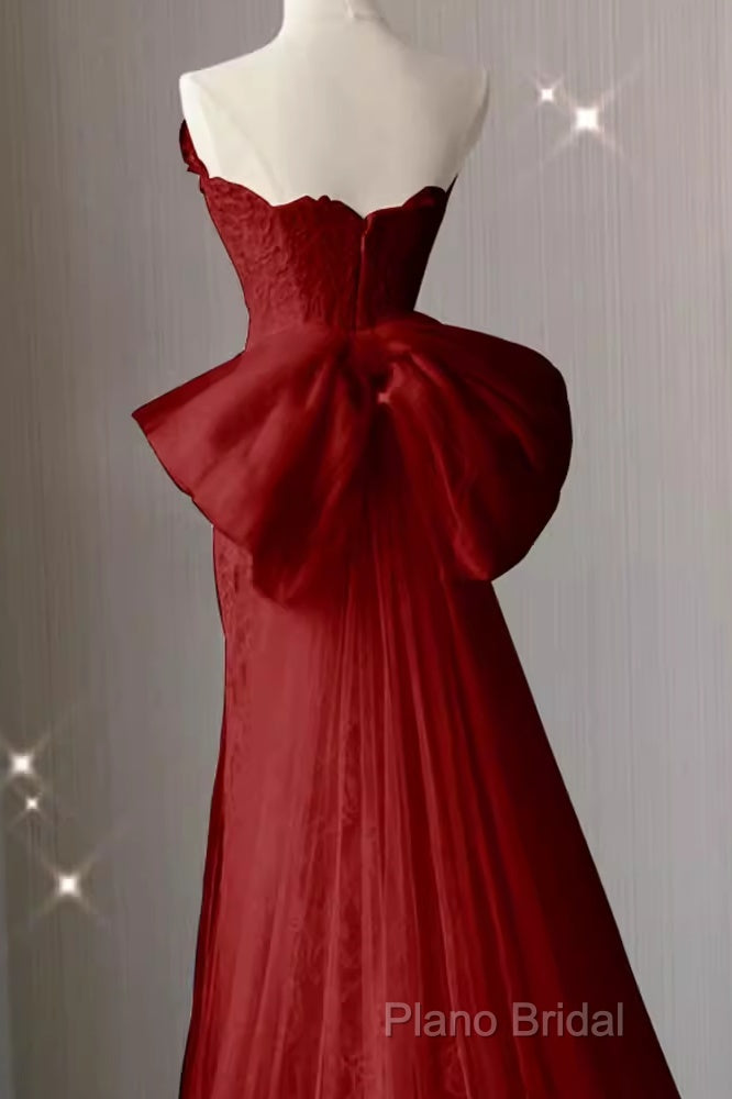 Sexy Mermaid Strapless Red Lace Long Formal Prom Dresses