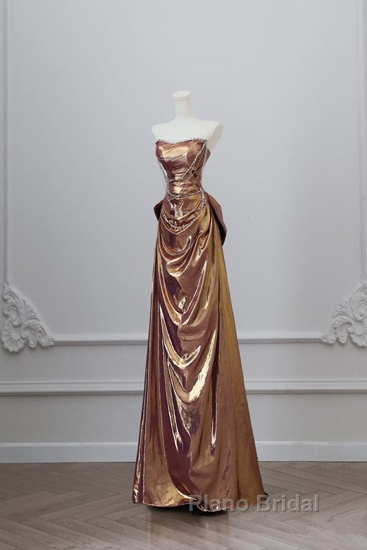 Sexy Mermaid Strapless Sequin Brown Long Formal Prom Dresses Secondary image