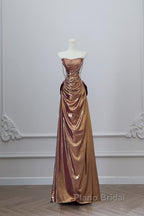 Sexy Mermaid Strapless Sequin Brown Long Formal Prom Dresses