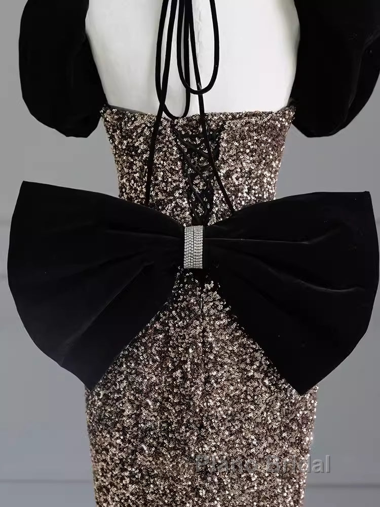 Sexy Mermaid Strapless Sequin Gold Floor Length Formal Prom Dresses