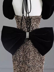 Sexy Mermaid Strapless Sequin Gold Floor Length Formal Prom Dresses