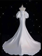 Sexy Mermaid Strapless Short Sleeves White Satin Wedding Dresses Brides Dresses