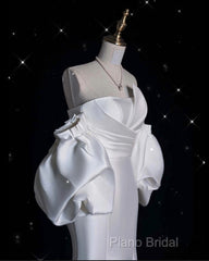 Sexy Mermaid Strapless Short Sleeves White Satin Wedding Dresses Brides Dresses