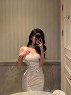 Sexy Mermaid Straps White Lace Prom Dresses Birthday Outfits