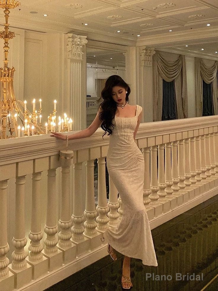 Sexy Mermaid Straps White Lace Prom Dresses Birthday Outfits Main image