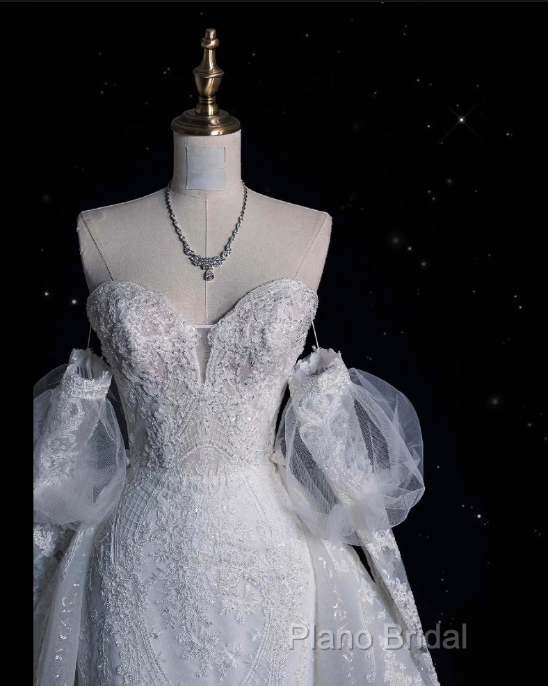 Sexy Mermaid Sweetheart Long Sleeves White Lace Wedding Dresses Brides Dresses