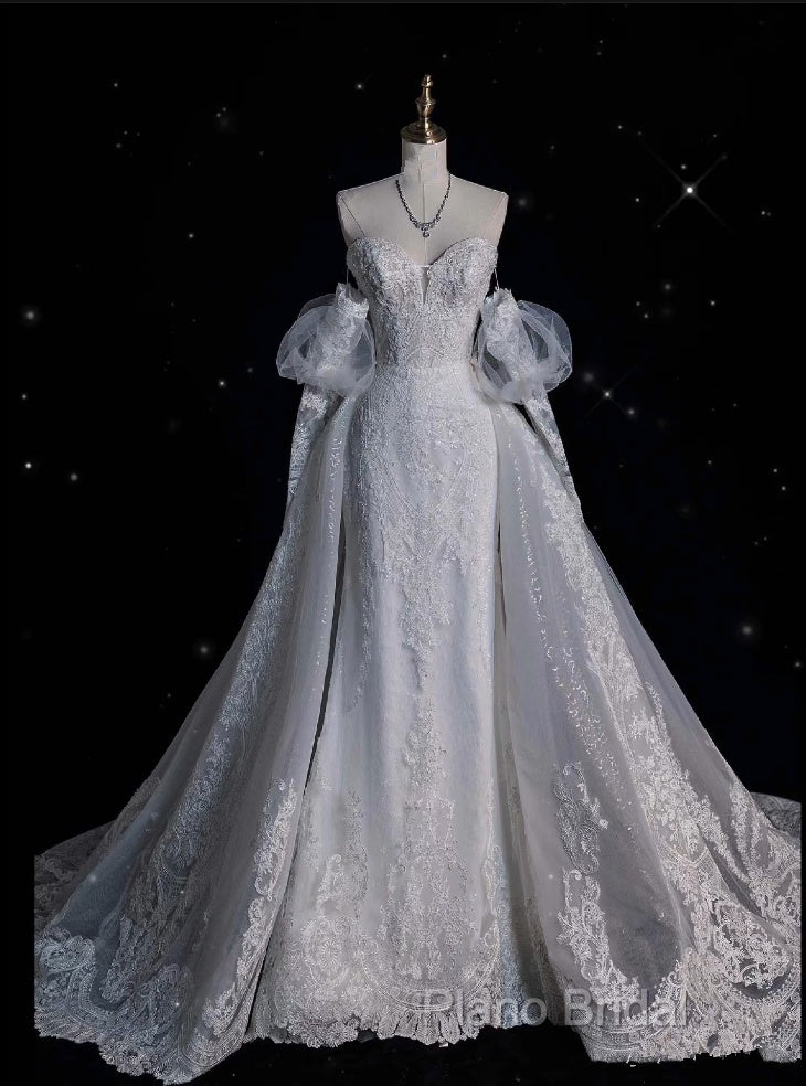 Sexy Mermaid Sweetheart Long Sleeves White Lace Wedding Dresses Brides Dresses