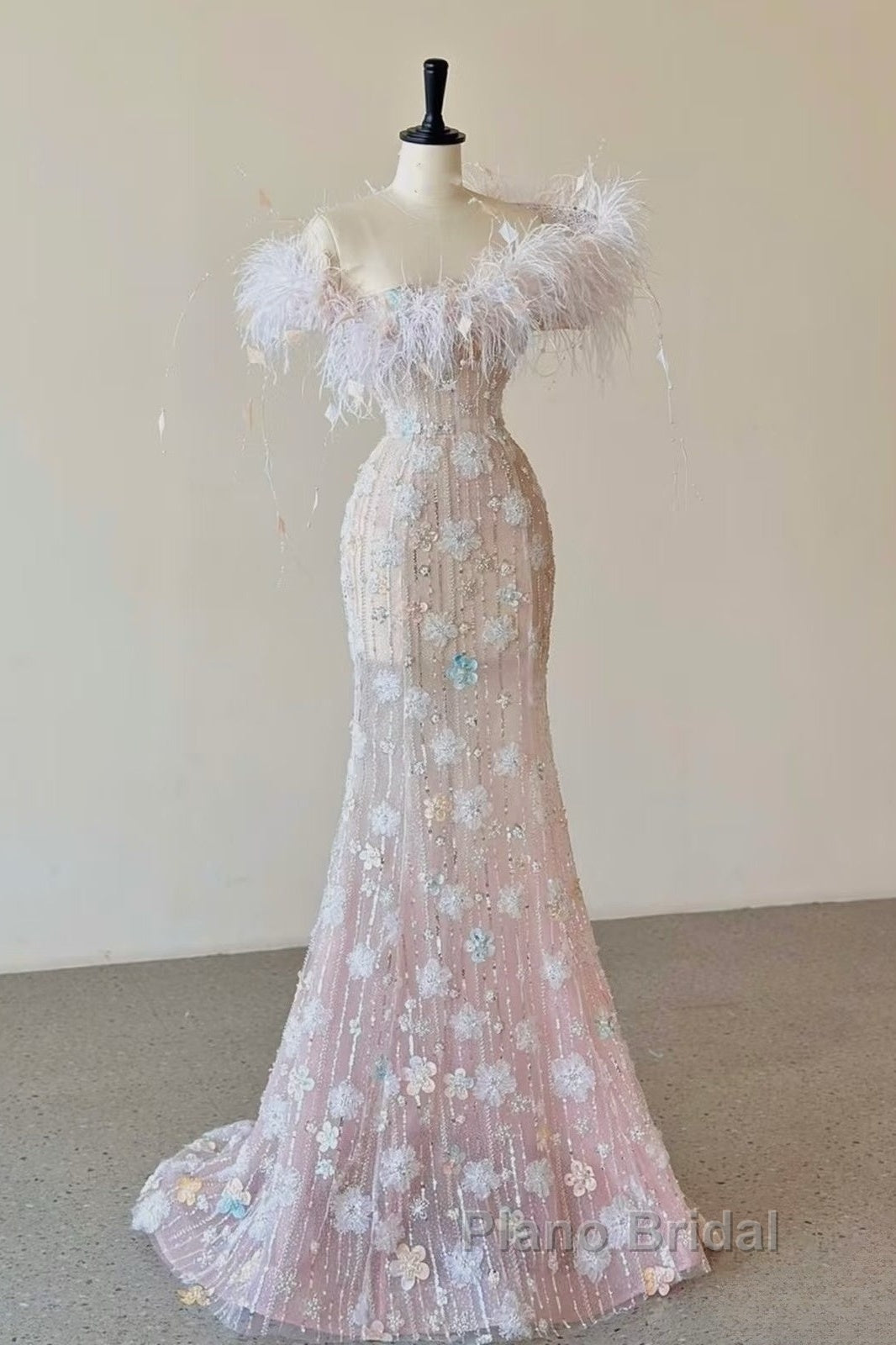 Sexy Mermaid Sweetheart Pink Lace Long Floral Formal Prom Dresses Party Dresses Secondary image