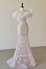 Sexy Mermaid Sweetheart Pink Lace Long Floral Formal Prom Dresses Party Dresses