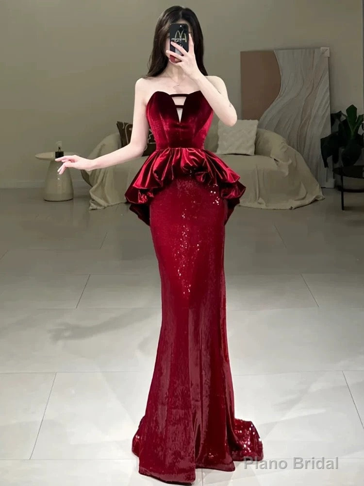 Sexy Mermaid Sweetheart Red Floor Length Evening Dress Prom Dresses Main image