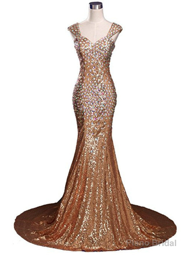 Sexy Mermaid V-neck Sequins Crystal Floor Length Prom Dress Main image