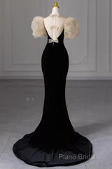 Sexy Mermaid Velvet Party Dresses Black Formal Prom Dresses