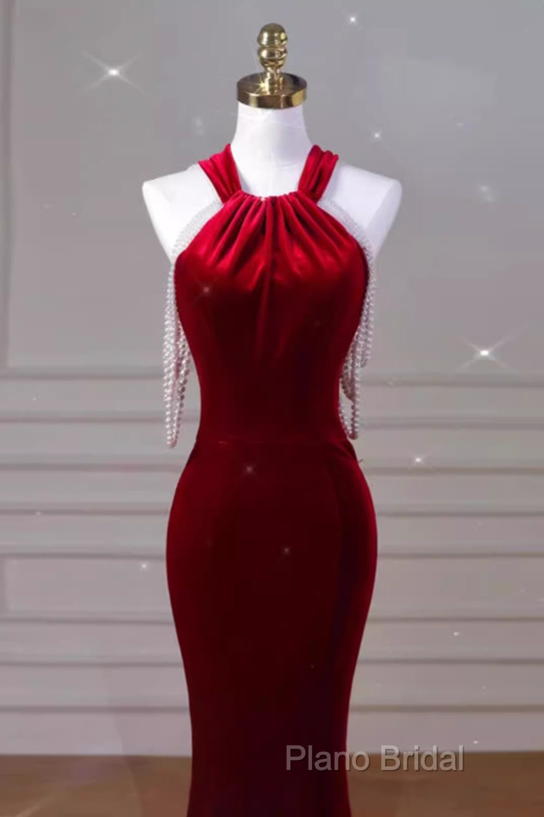 Sexy Mermaid Velvet Party Dresses Red Formal Prom Dresses