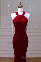 Sexy Mermaid Velvet Party Dresses Red Formal Prom Dresses