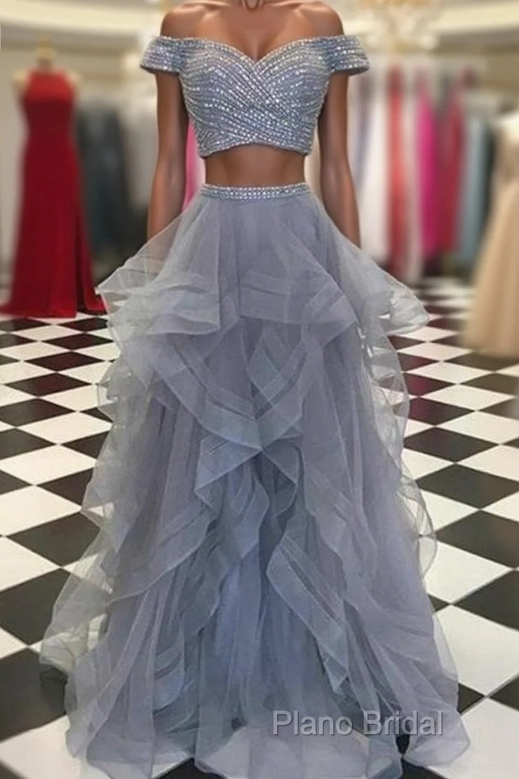 Sexy Off-The-Shoulder Tulle Floor-Length Sequined Formal Prom Dresses Main image
