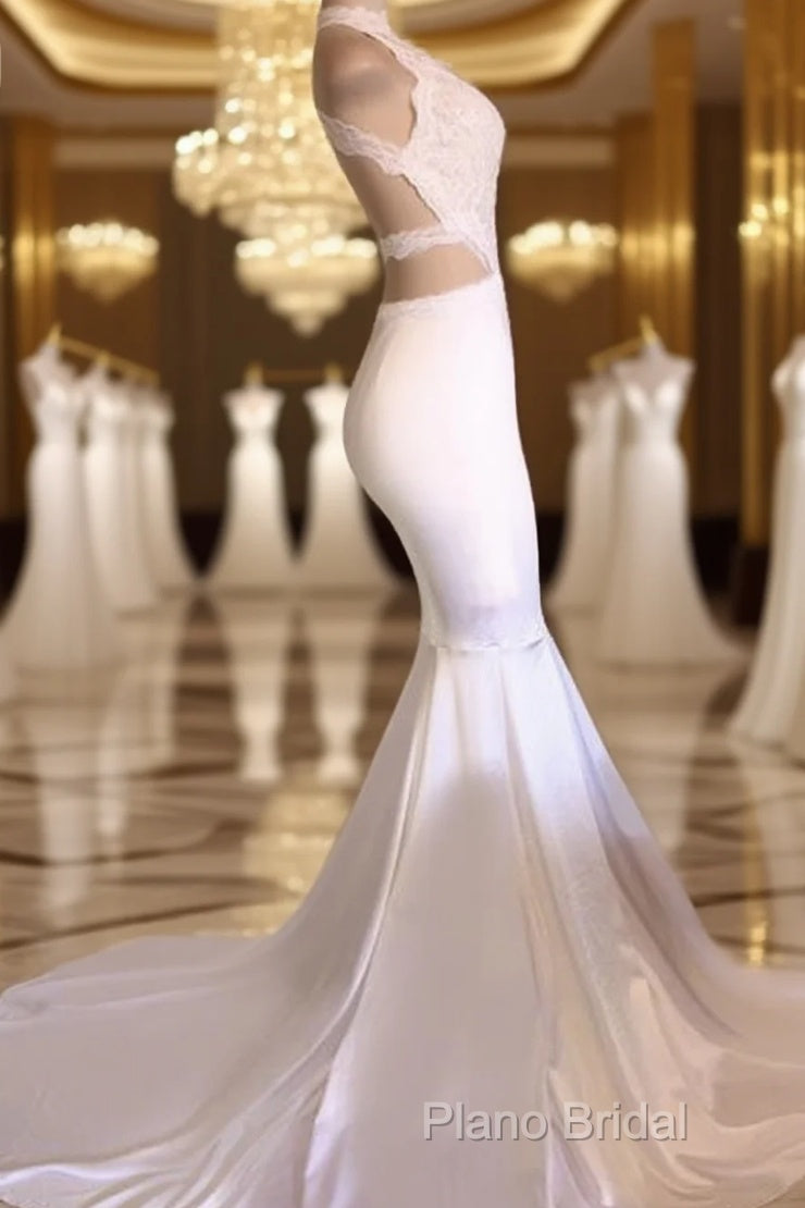 Sexy Open Back White Jersy Formal Prom Dresses With High Collar Main image