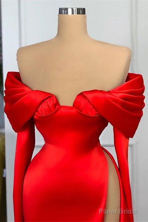 Sexy Red Long Sleeves Mermaid Prom Dress Off-the-Shoulder With Slit Secondary image