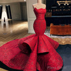 Sexy Red Strapless Mermaid Prom Dress Sequins Long