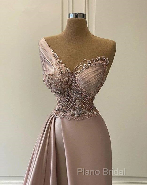 Sexy Robe De Soiree A-Line One-Shoulder Floor Length Beaded Slit Long Formal Prom Dresses Formal Prom Gown Formal Dresses Secondary image