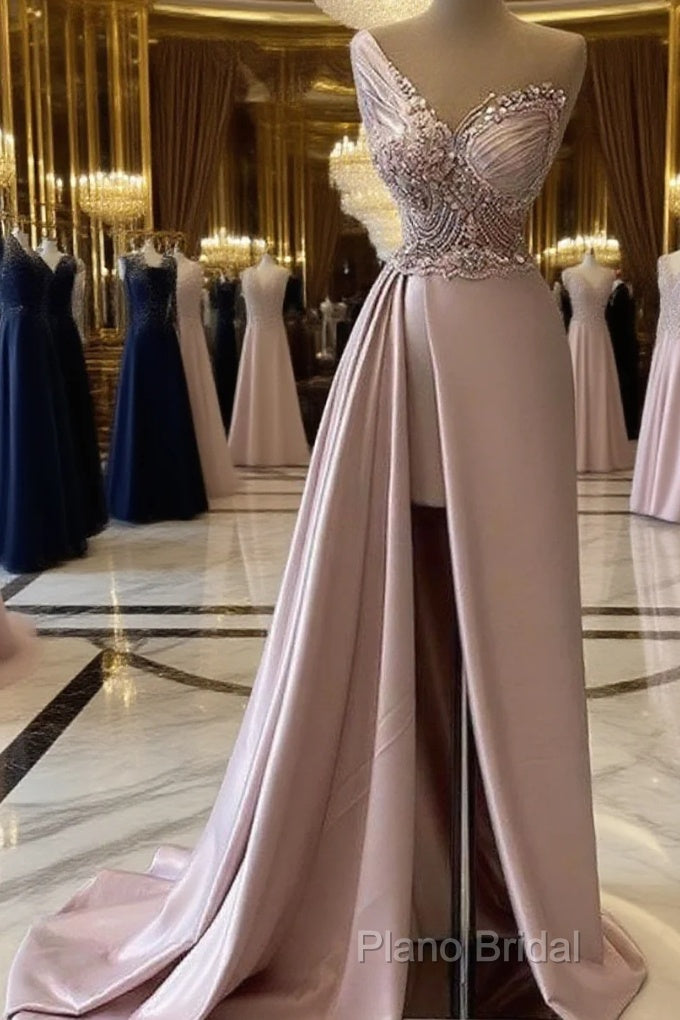 Sexy Robe De Soiree A-Line One-Shoulder Floor Length Beaded Slit Long Formal Prom Dresses Formal Prom Gown Formal Dresses Main image
