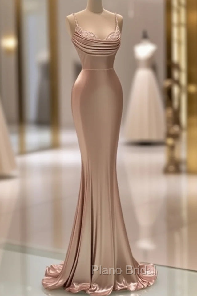 Sexy Rose Gold Mermaid Spaghetti Straps Maxi Long Formal Prom Dresses Online Main image