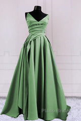 Sexy Ruched V Neck Split Satin Long Dresses